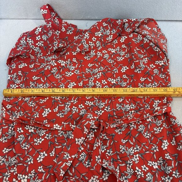 Banana Republic Red Floral Print Strappy Flounce Belted Midi Sundress SZ‎ 10-12 - Picture 10 of 14